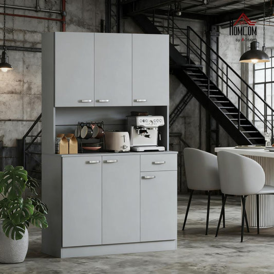 Gray  Kitchen Pantry Tall Storage Cabinet with Microwave Stan  Kitchen Pantry Cabinet