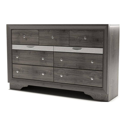 Contemporary 1pc Dresser Hidden Jewelry Drawer English Dovetail Silver Accents Round Knobs Gray Color Bedroom Furniture
