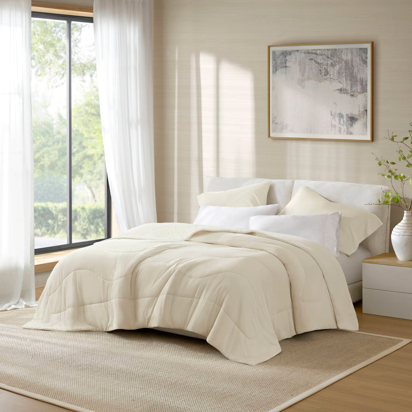 1-Piece Full/Queen Reversible Tencel Comforter Blanket,Ivory