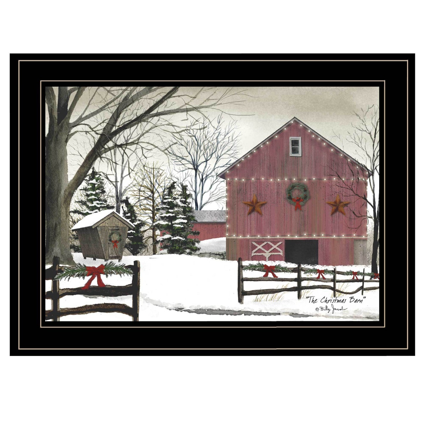 'Christmas Barn' by Billy Jacobs Ready to Hang Framed Print, Black Frame