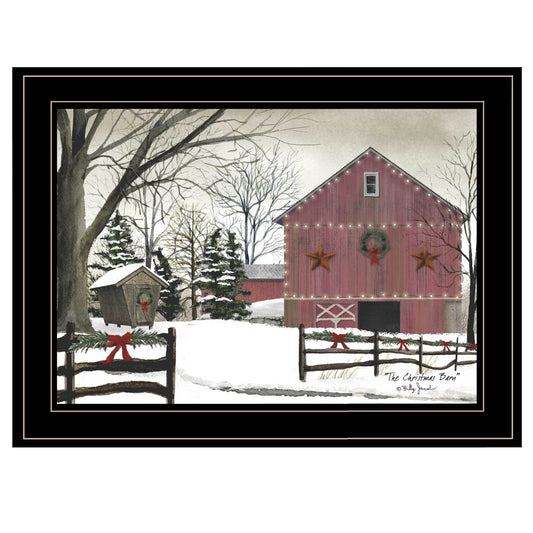 'Christmas Barn' by Billy Jacobs Ready to Hang Framed Print, Black Frame