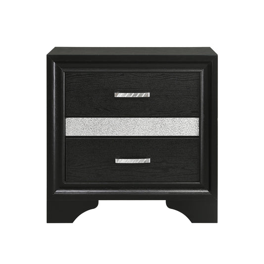 2 Drawers MDF Nightstand with 1 Jewelry Drawer, Black