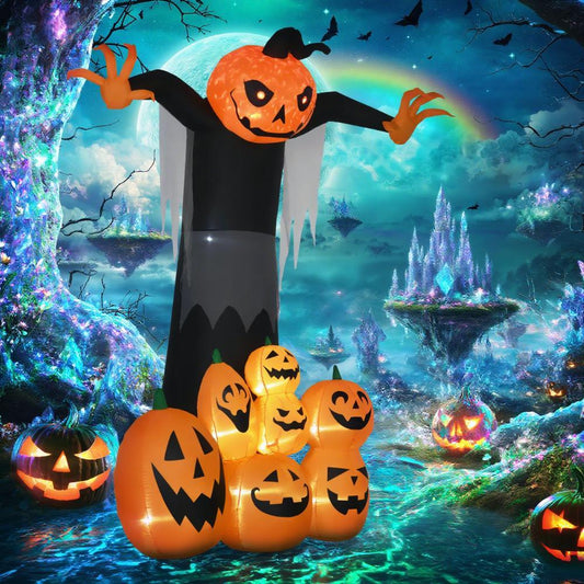 Halloween Inflatables Outdoor Decorations, Pumpkin Ghost with Pumpkin Patch, Outdoor Giant Blow Up Yard Decor with Build-in LED for Garden, Lawn, Party, Holiday