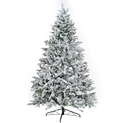 Premium 7FT Snow Flocked Hinged Artificial Christmas Tree with Fluffy Branches and White Snow Tips