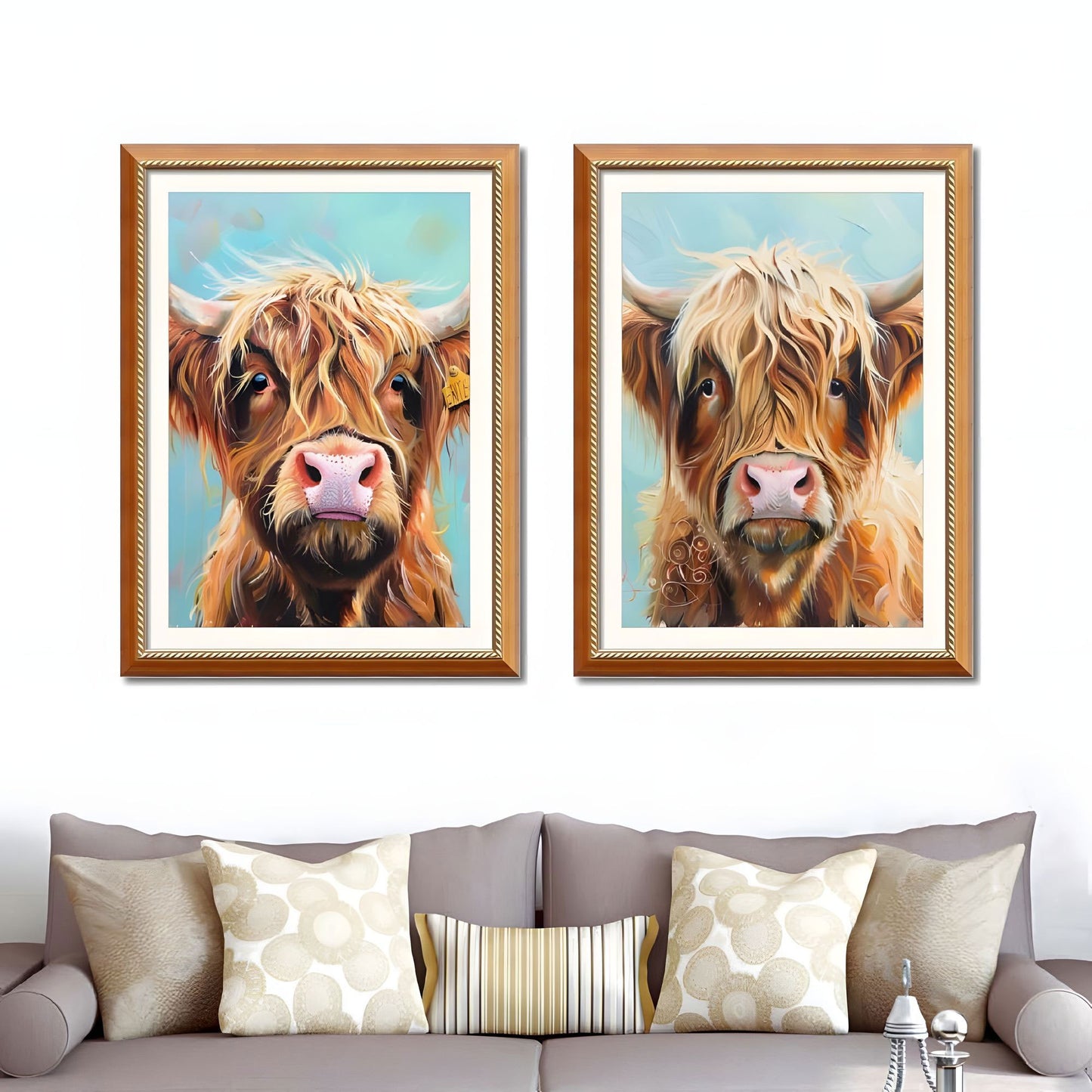 Set of 2 Highland Cow Framed Wall Art – Replaceable Canvas Prints with Solid Wood Picture Frames, Farmhouse Animal Wall Decor for Living Room and Bedroom 24x32 inches