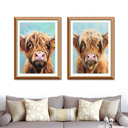Set of 2 Highland Cow Framed Wall Art – Replaceable Canvas Prints with Solid Wood Picture Frames, Farmhouse Animal Wall Decor for Living Room and Bedroom 24x32 inches