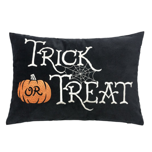 Trick or Treat Halloween Lumbar Pillow – Embroidered Black Cushion with Insert
