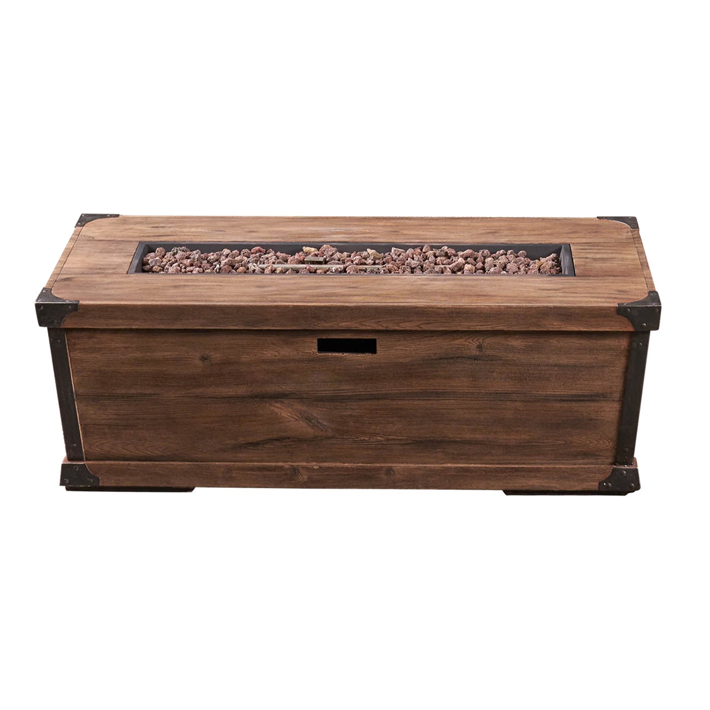 56' Outdoor Patio Rectangle Gas Burning  MgO Fire Pit 50,000 BTU, Wood Pattern Brown