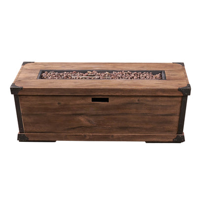 56' Outdoor Patio Rectangle Gas Burning  MgO Fire Pit 50,000 BTU, Wood Pattern Brown