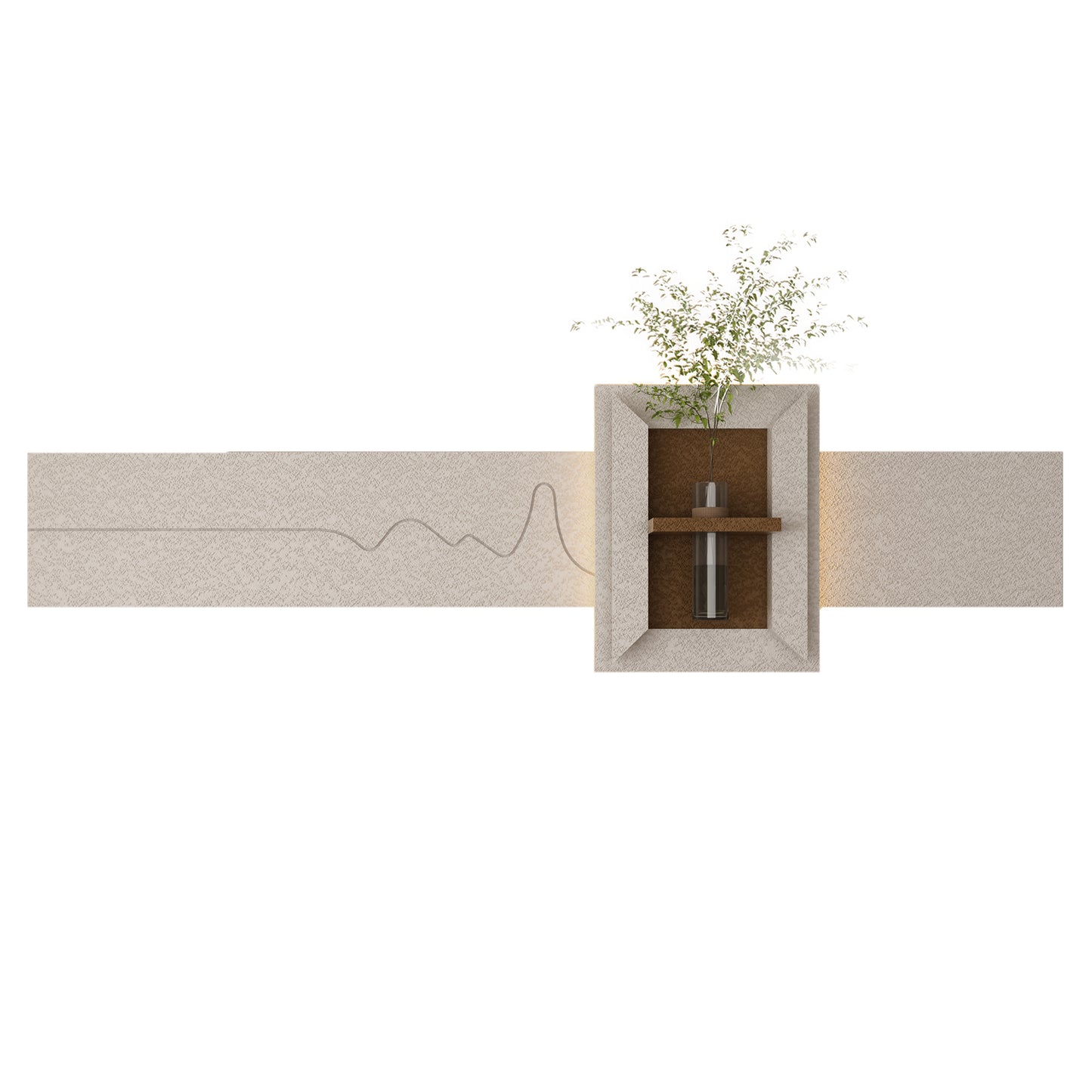 Elegant 3D LED Sandstone Wall Decor with Simulated Plants, Glass Vase & Remote Control Light in Light Coffee, PVC, 12.99x47.24x4.72 inches