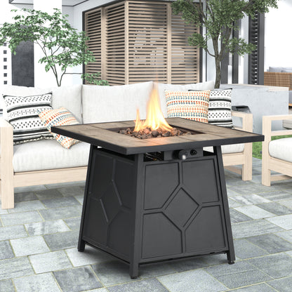 Fire Pit Table, 28-inch Square 40,000 BTU Auto-Ignition Propane Gas Firepit with Waterproof Cover