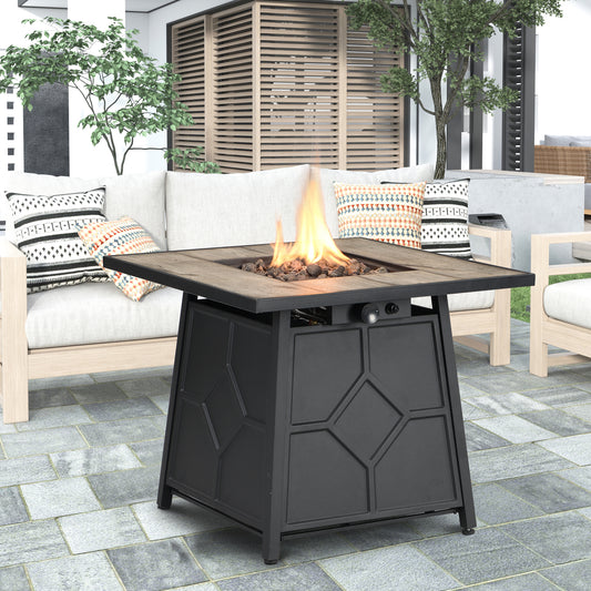 Fire Pit Table, 28-inch Square 40,000 BTU Auto-Ignition Propane Gas Firepit with Waterproof Cover