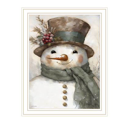 Trendy Decor 4U Old World Frosty The Snowman White Framed Wall Art for Living Room, Holiday Wall Art Print for Home Decor, Bedroom Wall Art by Jo Moulton