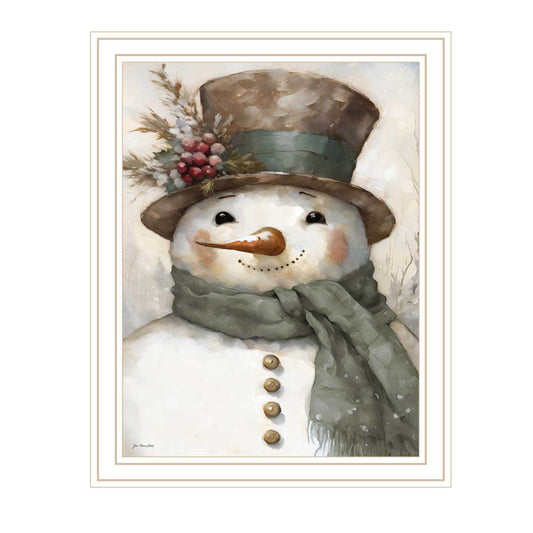 Trendy Decor 4U Old World Frosty The Snowman White Framed Wall Art for Living Room, Holiday Wall Art Print for Home Decor, Bedroom Wall Art by Jo Moulton