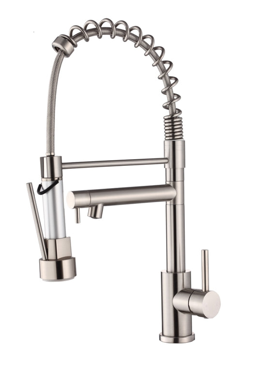 Kitchen Faucet with Pull Down Sprayer, Touch On Single Handle 2- Function Stainless Steel Spring Neck, Single Hole Installation for Residential, Commercial, RV, Bar & More, Brushed Nickel