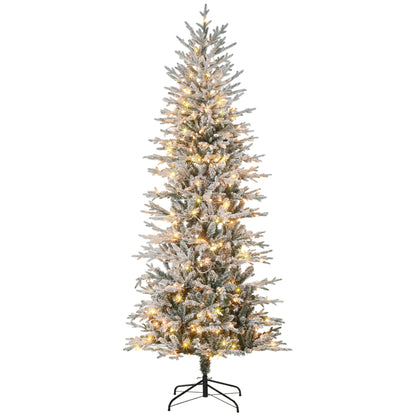 HOMCOM 7.5ft Tall Prelit Artificial Christmas Tree Holiday Décor with 850 Snow Flocked Branches, 350 Warm Yellow Clear Lights, Auto Open, Extra Bulb