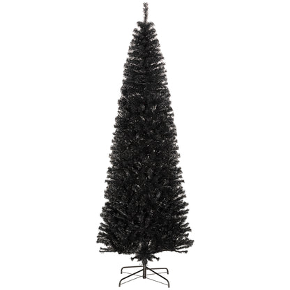 HOMCOM 8ft Pencil Christmas Tree, Unlit Artificial Christmas Tree Slim Douglas Fir Xmas Tree with Realistic Branches, Halloween Tree with 1168 Tips, Black