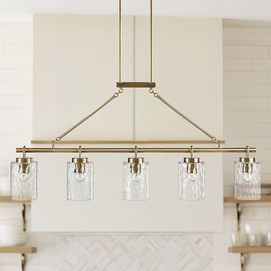 5-light Linear Chandelier with Textured Glass Shades
