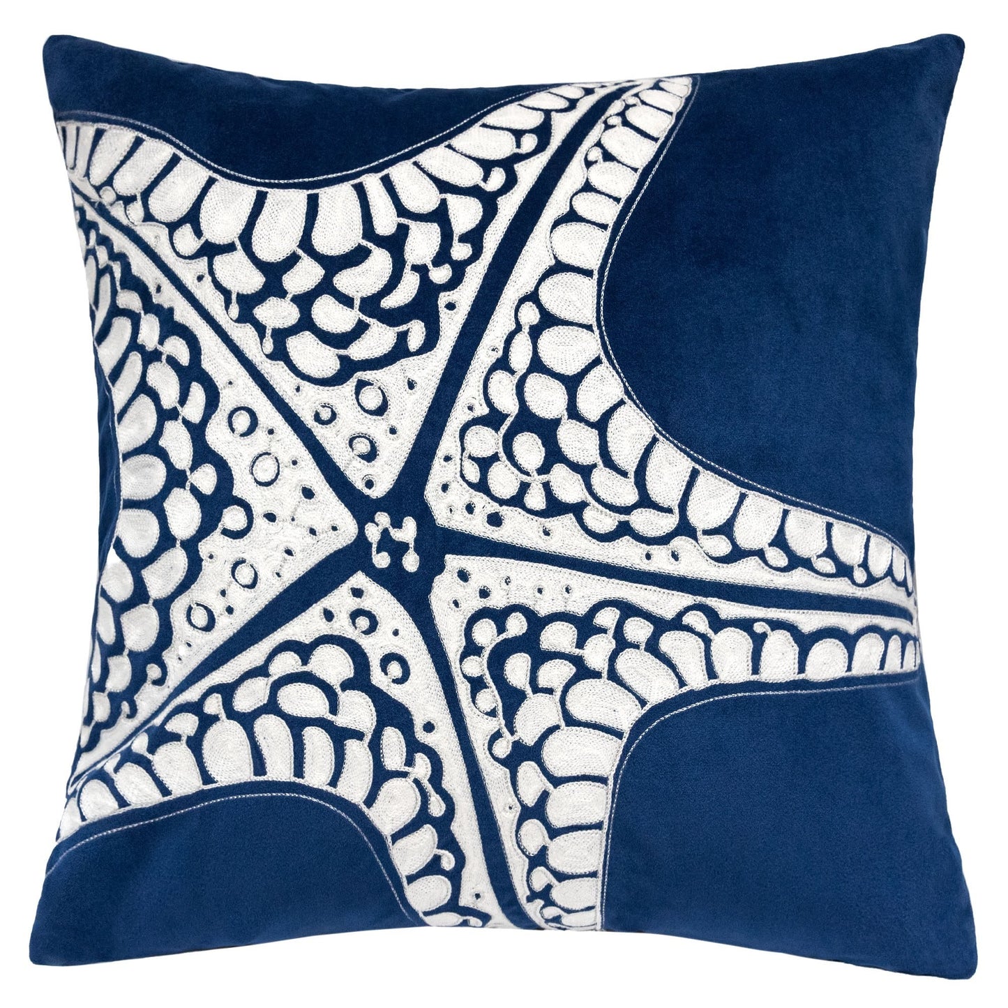 Seastar Starfish Pillow Cover in Indigo with Polyester Velvet Fabric, 20x20 Inches