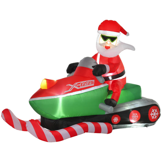 HOMCOM 7ft Christmas Inflatables Outdoor Decorations Santa Claus Driving a Snowmobile, Blow-Up Yard Christmas Decor with LED Lights Display