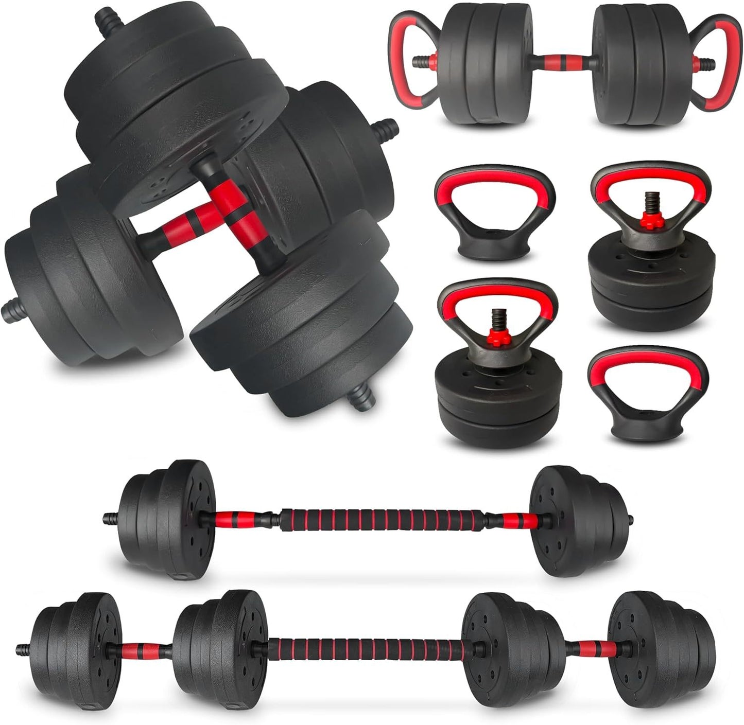 Adjustable Dumbbell Set 25LB, Changeable Dumbbell Set with Connecting Rod 4 in1 Dumbbells Set Used as Barbell, Kettlebells, Push up Bar, Fitness Exercises for Home Gym Suitable Women