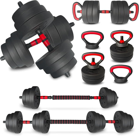 Adjustable Dumbbell Set 25LB, Changeable Dumbbell Set with Connecting Rod 4 in1 Dumbbells Set Used as Barbell, Kettlebells, Push up Bar, Fitness Exercises for Home Gym Suitable Women