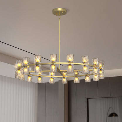 Modern 36' Gold Round Chandelier Light Fixture, K9 Crystal Chandeliers for Dining Room, Living Room, Dining Room Chandeliers Over Table, Chandelier for Bedroom, Foyer, Includes 36XG4 Bulbs