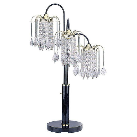34' Tall Metal Table Lamp with Black finish, 3 Crystal Chandelier Lights