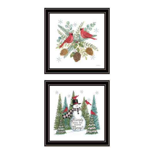 Trendy Decor 4U 2- Piece Vignette Friends Make the Season Merry Black Framed Wall Art for Living Room, Bedroom Wall Art Print for Home Decor by Deb Strain