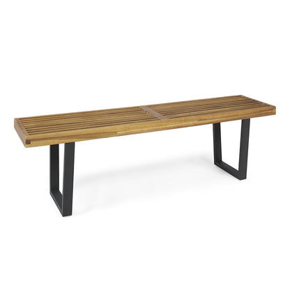 Intrinsic Outdoor Dining Bench with Iron Legs and Slat Top,Teak and Black