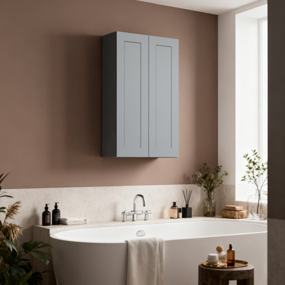 Dark Gray Solid Wood Double Doors Wall Cabinet 2 Doors and 3 Shelves for Kitchen Storage, Bathroom Storage, Laundry,Adjustable Shelves Ready to Assemble(27'W×12'D×42'H)