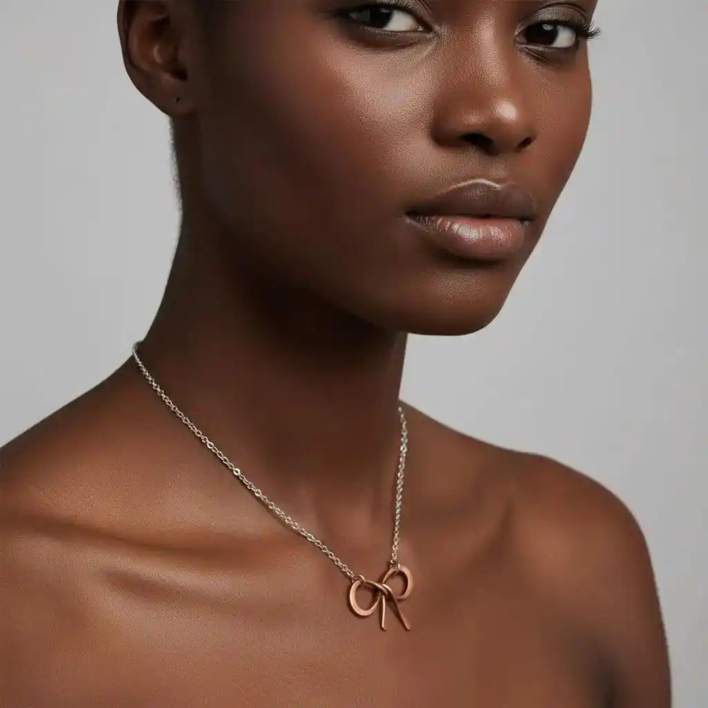 Wire Wrapped Copper Bow Tie Silver Chain Necklace