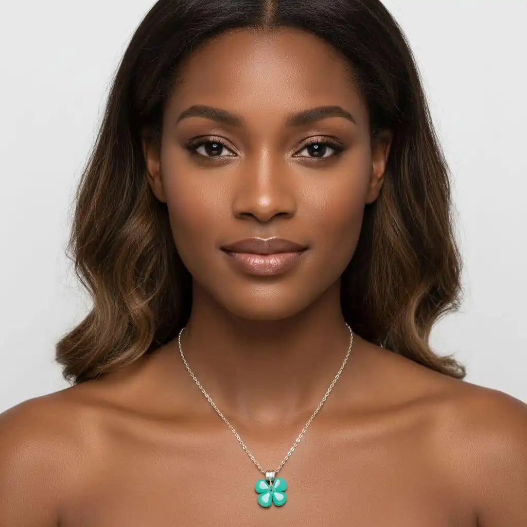 Mint Green Beaded Clover Necklace