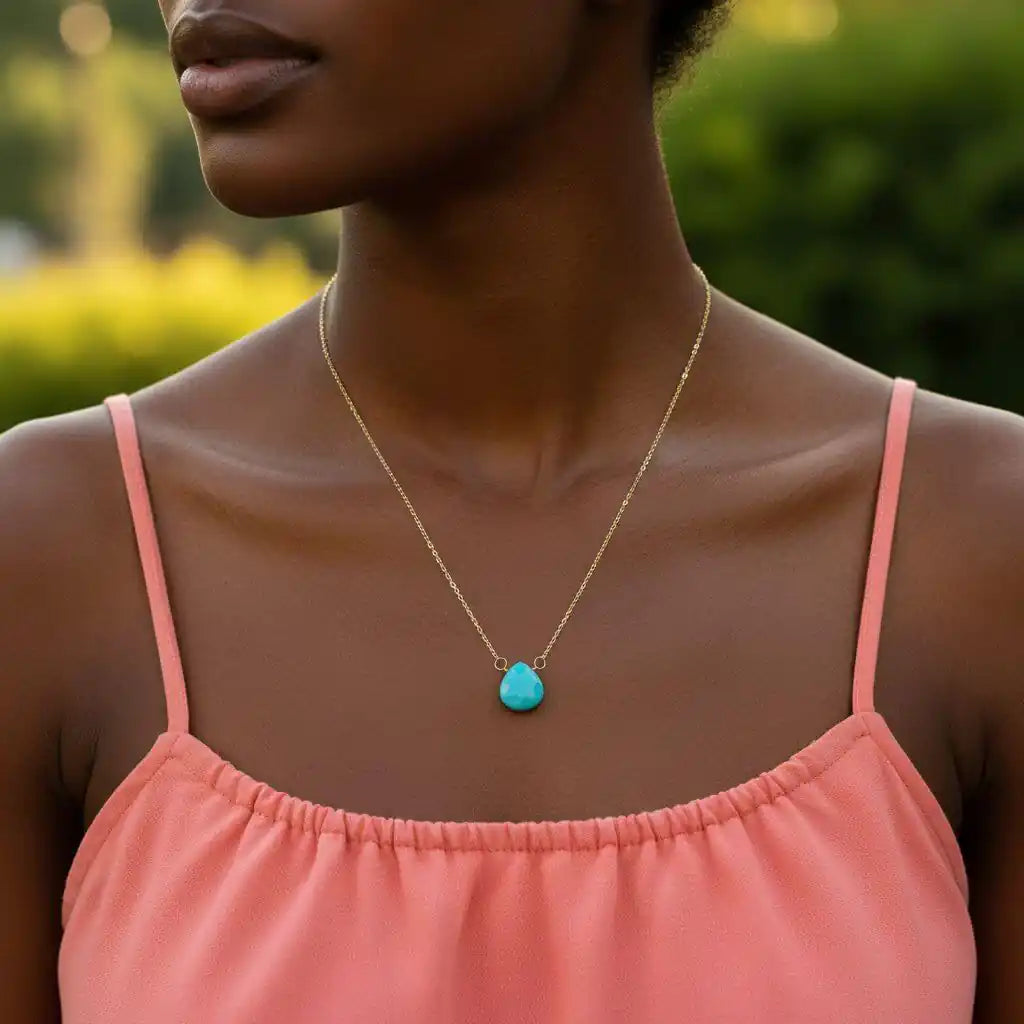 Gold Filled Aqua Jade Wire Wrap Gemstone Drop Necklace