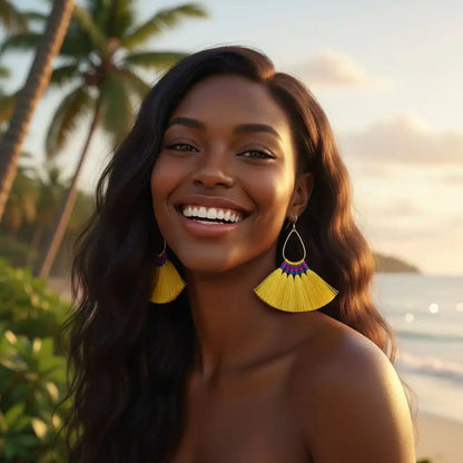 Handmade Hawaii Hula Skirt Rayon Silk Tassel Hoop Earrings