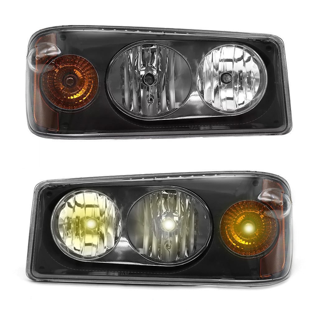 Black Headlights Assembly Compatible With Mack Granite GU713 Bulbs Included Pair