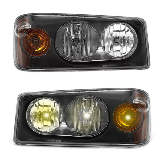 Black Headlights Assembly Compatible With Mack Granite GU713 Bulbs Included Pair