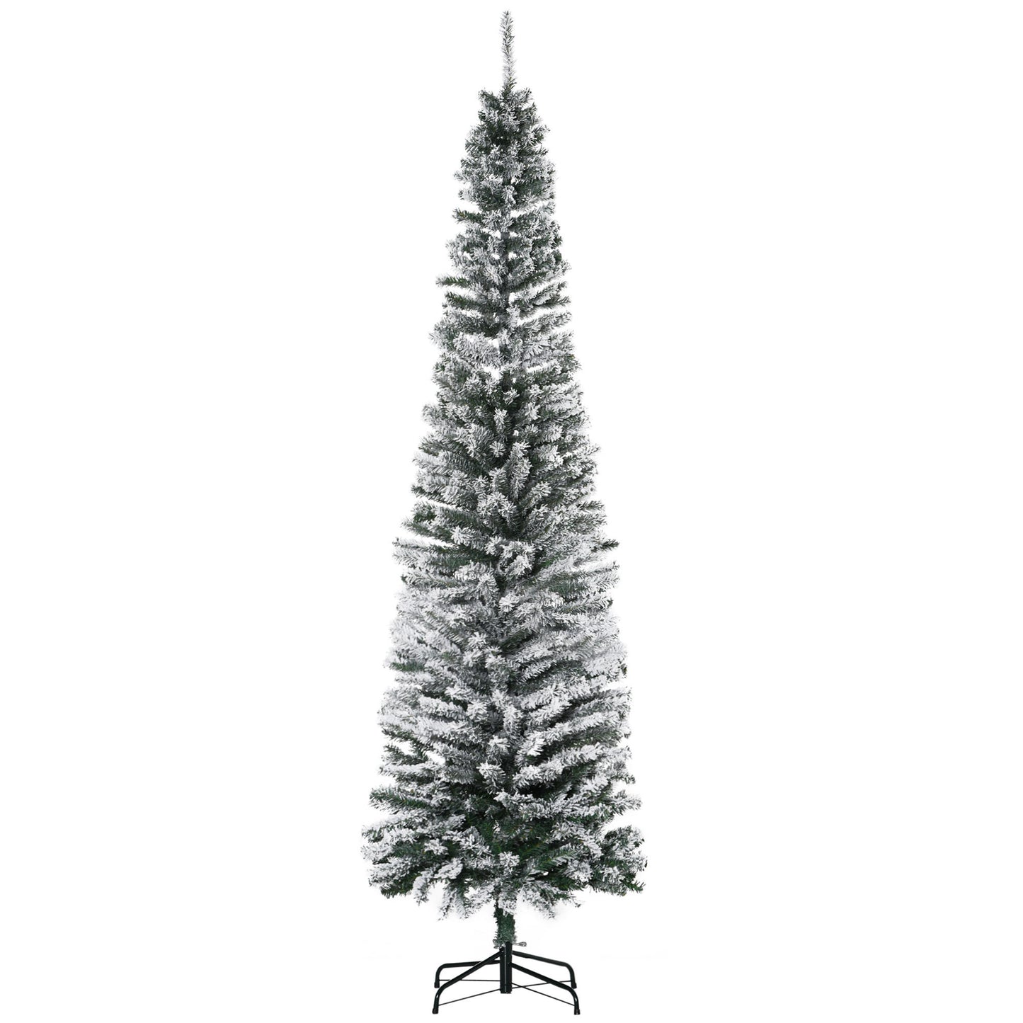 HOMCOM 7.5' Tall Unlit Snow-Flocked Slim Artificial Christmas Tree with Realistic Branches and 738 Tips