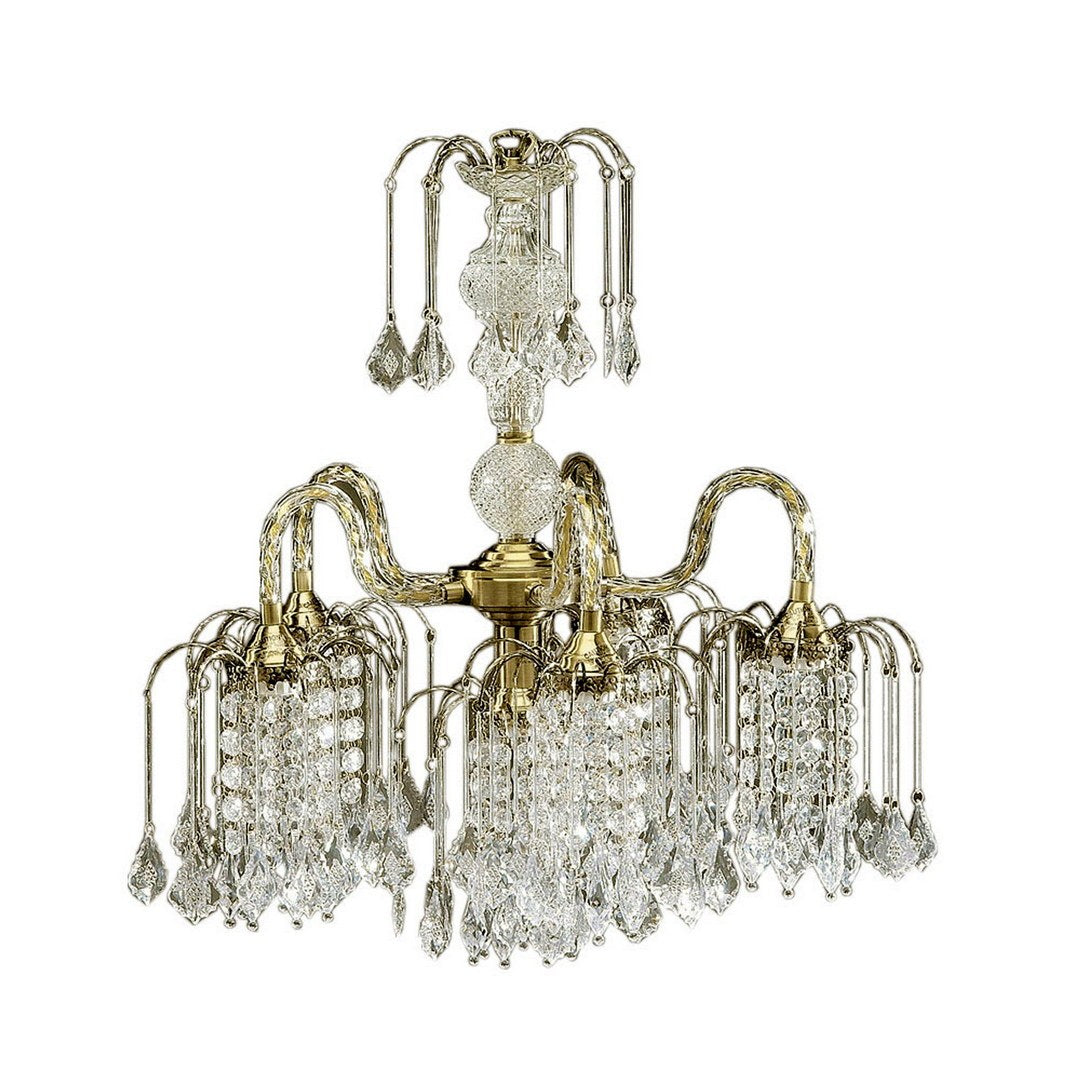 25' Tall Metal Chandelier with Antique Brass Finish and Crystal Accents