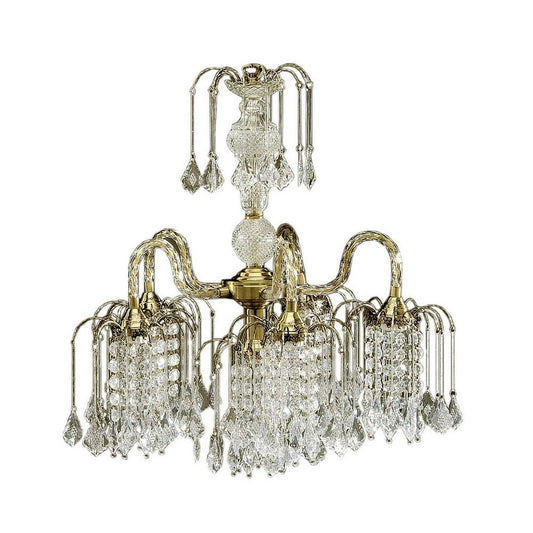 25' Tall Metal Chandelier with Antique Brass Finish and Crystal Accents