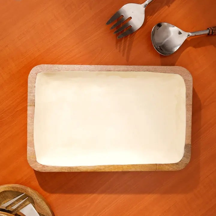 Wooden Tray - Natural - Mango Wood & Resin (Set of Two)