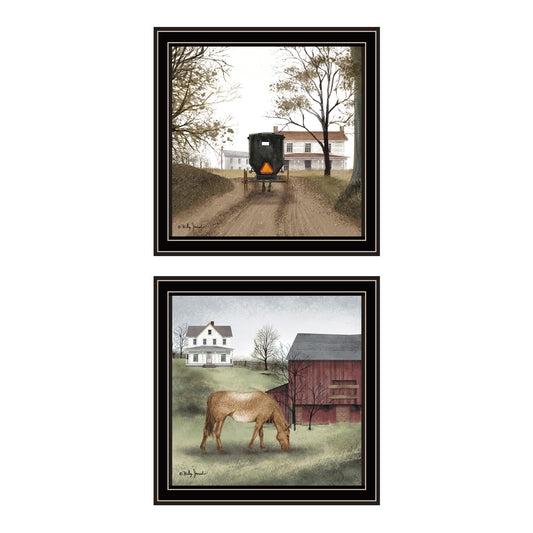 Trendy Decor 4U 2- Piece Vignette The Old Mare, Heading' Home Black Framed Wall Art for Living Room, Bedroom Wall Art Print for Home Decor by Billy Jacobs