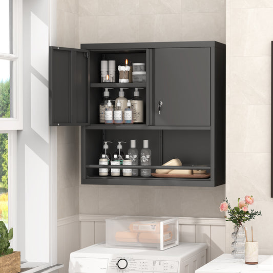 Metal Adjustable 2 Doors Metal Storage Cabinet Kitchen Pantry Cabinet With Adjustable Shelves Tall Steel Cabinet Locker For Kitchen, Living Room, Dining Room And Office