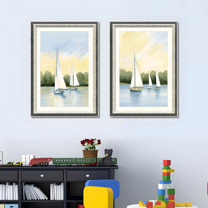 Set of 2 Sailboat Framed Wall Art – Replaceable Canvas Prints with Solid Wood Picture Frames, Nautical Wall Decor for Living Room and Bedroom 20x28 inches