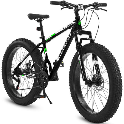S26109 Elecony 26 Inch Fat Tire Bike Adult/Youth Full Shimano 21 Speed Mountain Bike, Dual Disc Brake, High-Carbon Steel Frame, Front Suspension, Mountain Trail Bike, Urban Commuter City Bicycle