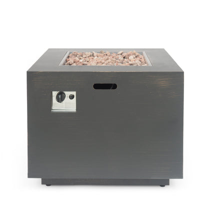 Outdoor Iron Square Propane Fire Pit with Tank Space, Brushed Brown Finish, 33'