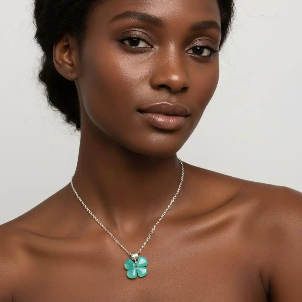 Mint Green Beaded Clover Necklace