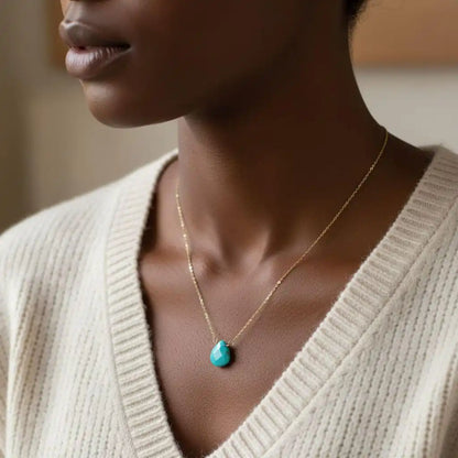 Gold Filled Aqua Jade Wire Wrap Gemstone Drop Necklace