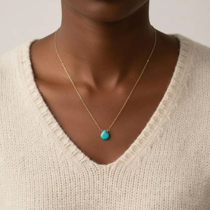 Gold Filled Aqua Jade Wire Wrap Gemstone Drop Necklace