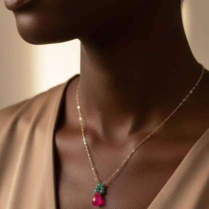 Gold Filled Pink and Aqua Gemstone Crystal Chain Necklace